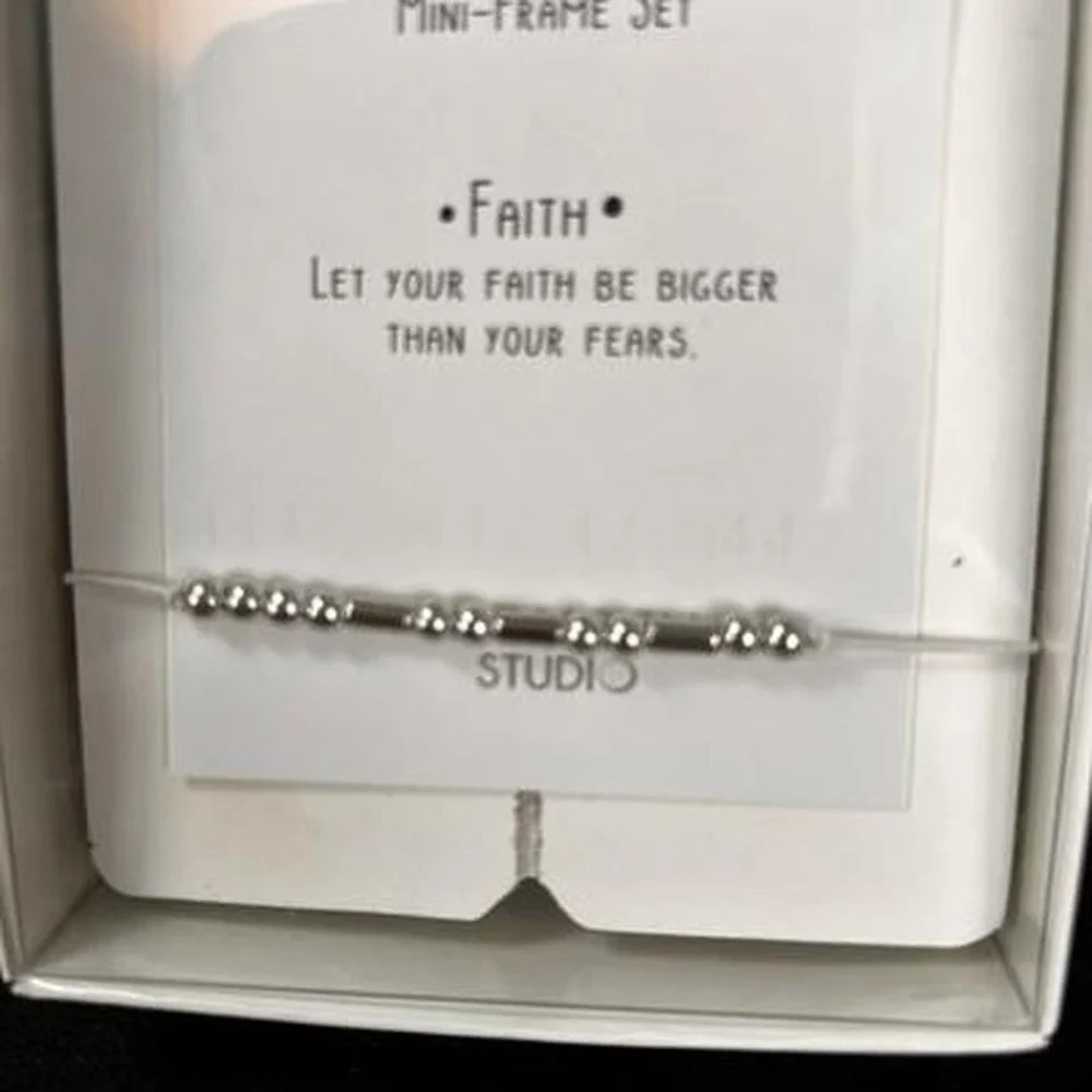 New View Morse Code Bracelet & Mini-Frame Set Faith White Silver NEW